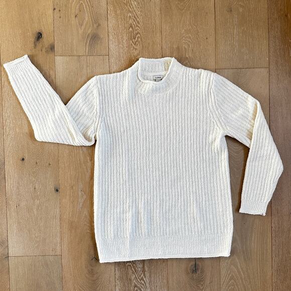 LL Bean womens ribbed mock neck pull over ivory sweater medium regular 35% wool - Picture 1 of 8